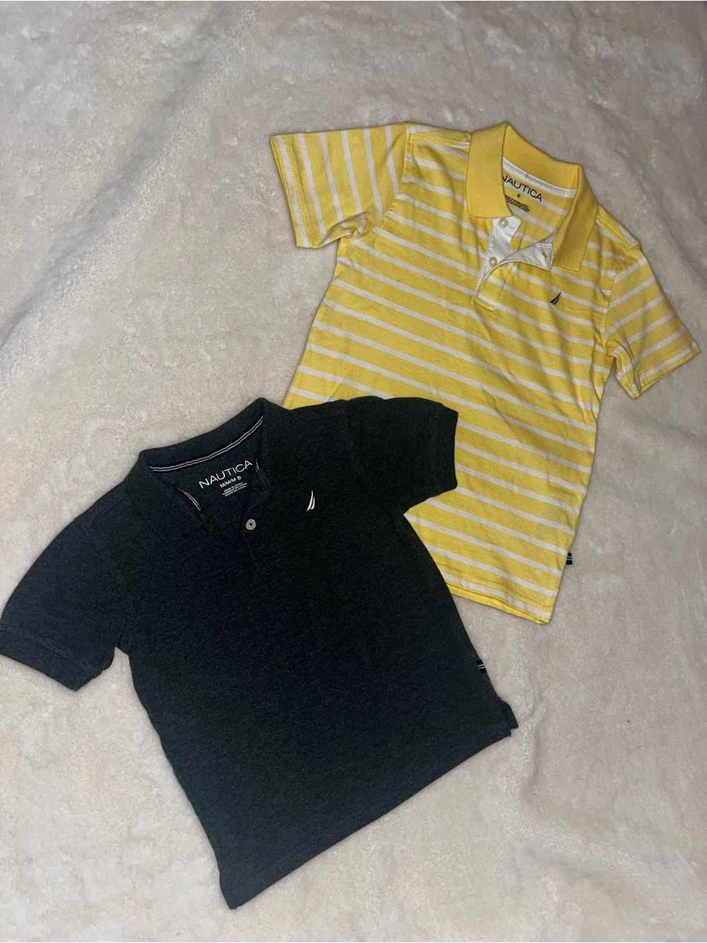 Nautica Kids Yellow Striped Polo & Dark Heather Grey Polo Duo (size 5&6)